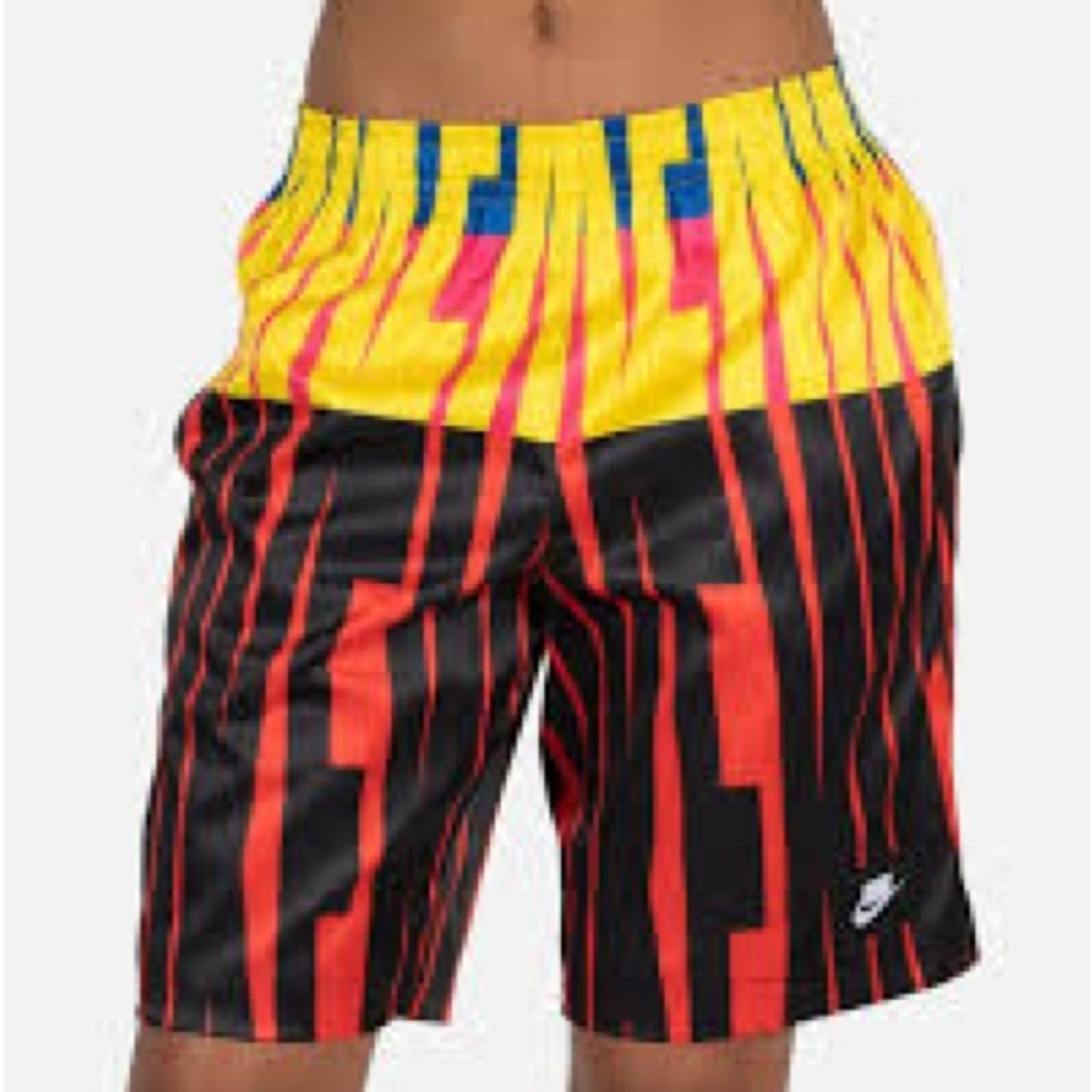 Nike Sportswear NSW AOP Silky Boxing Shorts Red, Black, & Yellow Size: Large